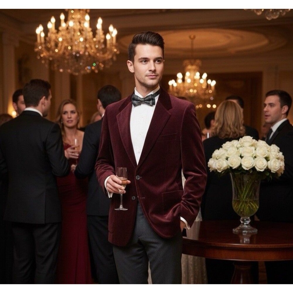 YSL Yves Saint Laurent Men Blazer Vintage Velvet  Burgundy Sport Jacket Sz 38-40